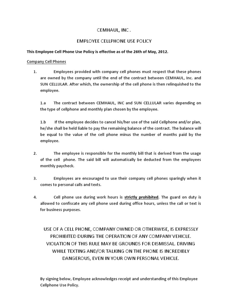Company Cell Phone Policy