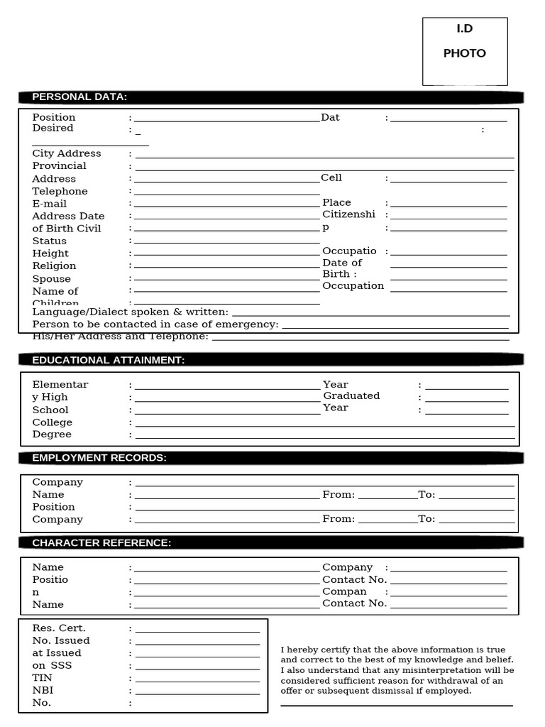 Comprehensive Personal Data Form | PDF | Linguistics