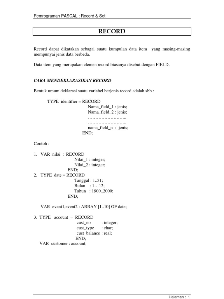 5 Record Dan SetPascal PDF