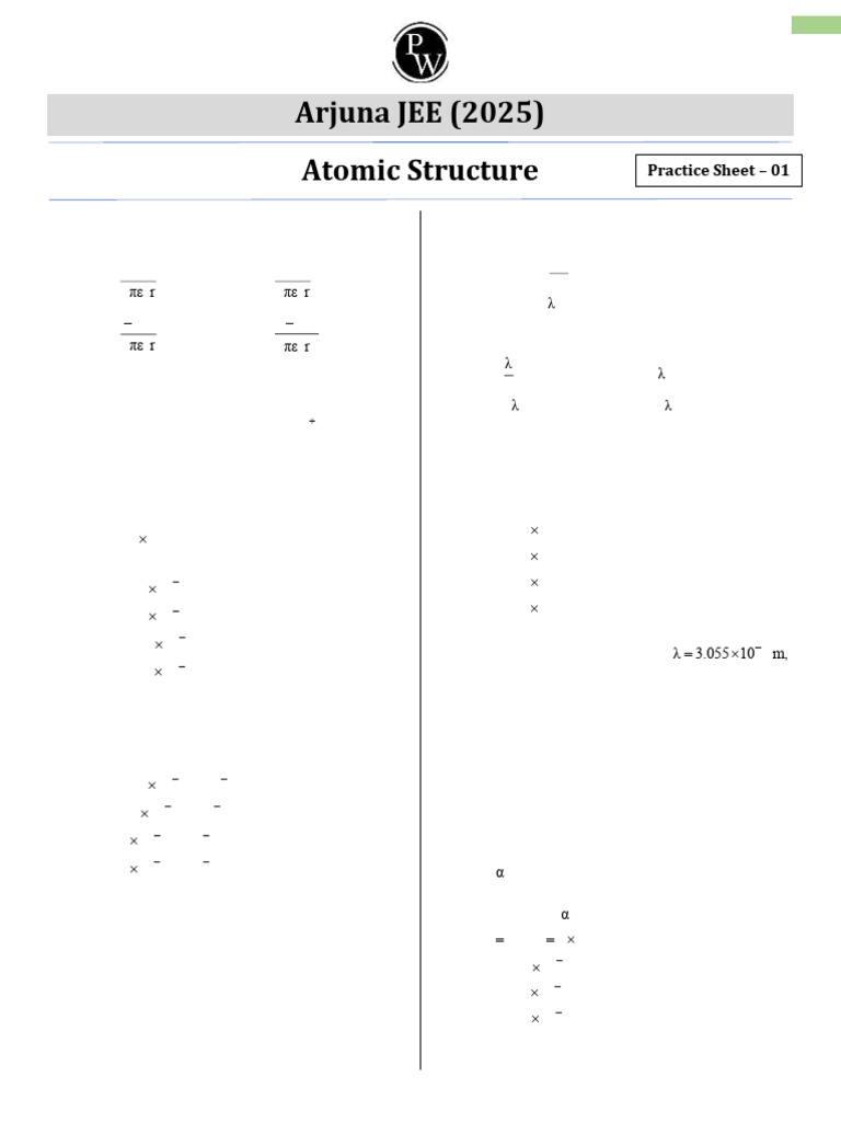 Atomic Structure - Practice Sheet 01 - Only PDF | PDF | Emission ...