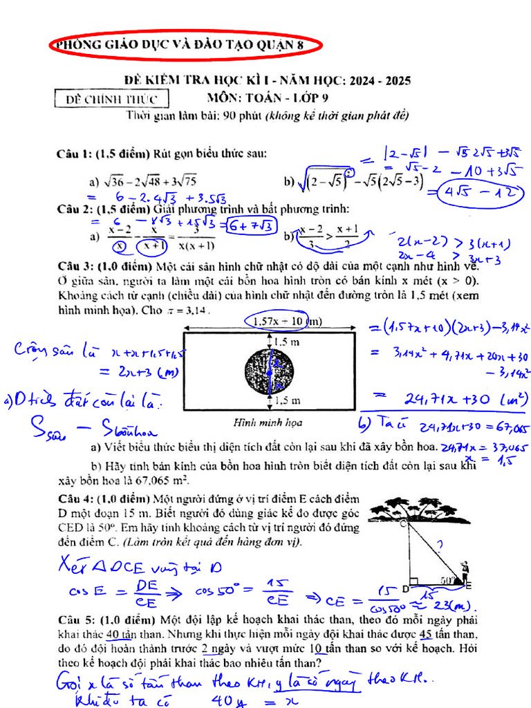 De Hoc Ki 1 Toan 9 Nam 2024 2025 Phong GDDT Quan 8 TP HCM | PDF