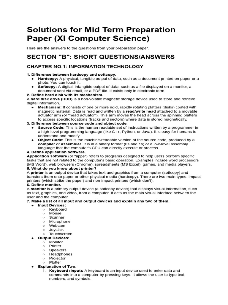 Mid Term Prep: Computer Science Answers | PDF | Computer Data Storage ...