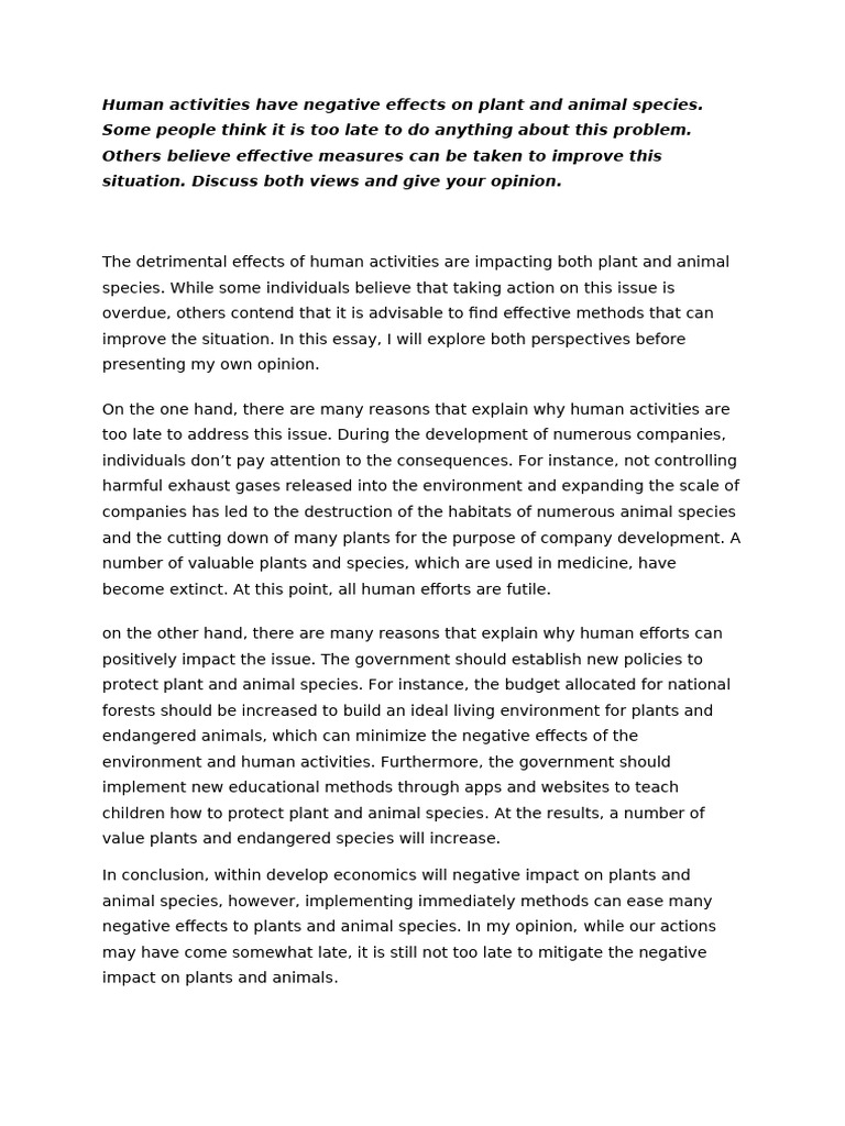 Human Impact on Biodiversity: Hope or Futility? | PDF | Habitat ...