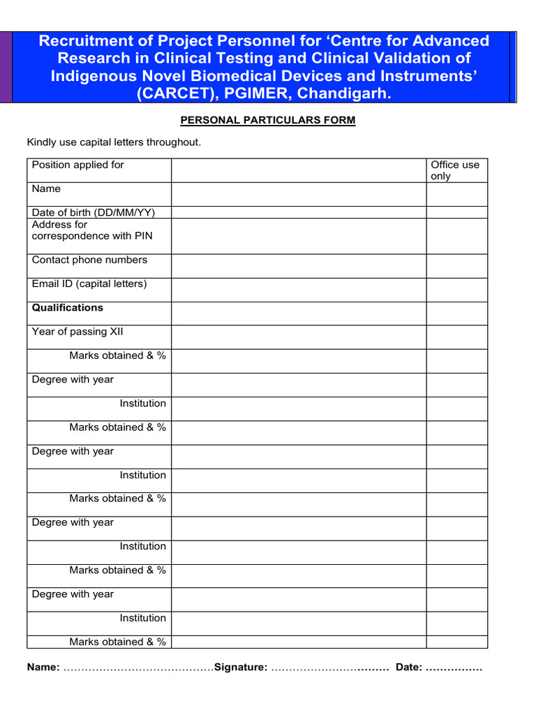 Pgimer Form | PDF | Clinical Trial