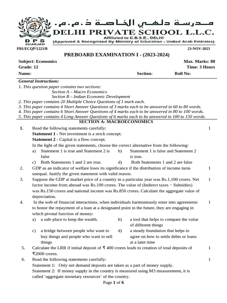 Grade 12 Economics Preboard Exam 2023 | PDF | Inflation | Fiscal Multiplier
