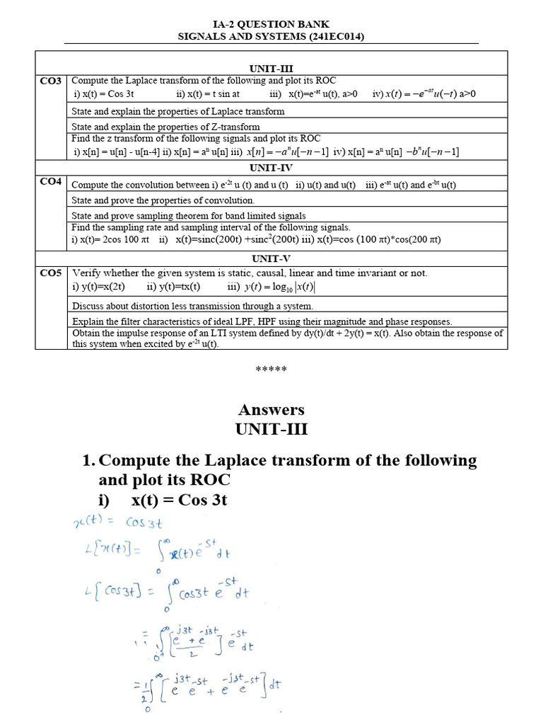 Signals and Systems Question Bank | PDF | Signal Processing | Control ...