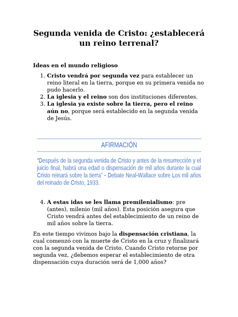 Segunda Venida de Cristo y el Reino Terrenal | PDF | Cristo (título ...