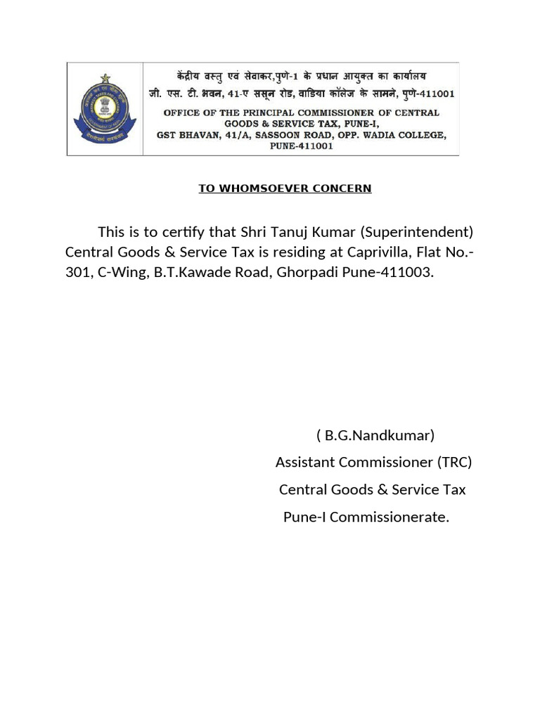 Certification of Residence for Tanuj Kumar | PDF