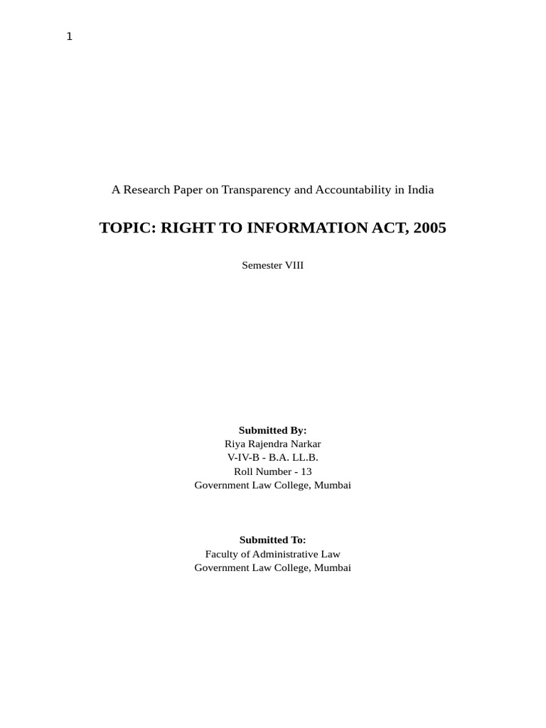 A Research Paper On Transparency and Accountability in India | PDF ...