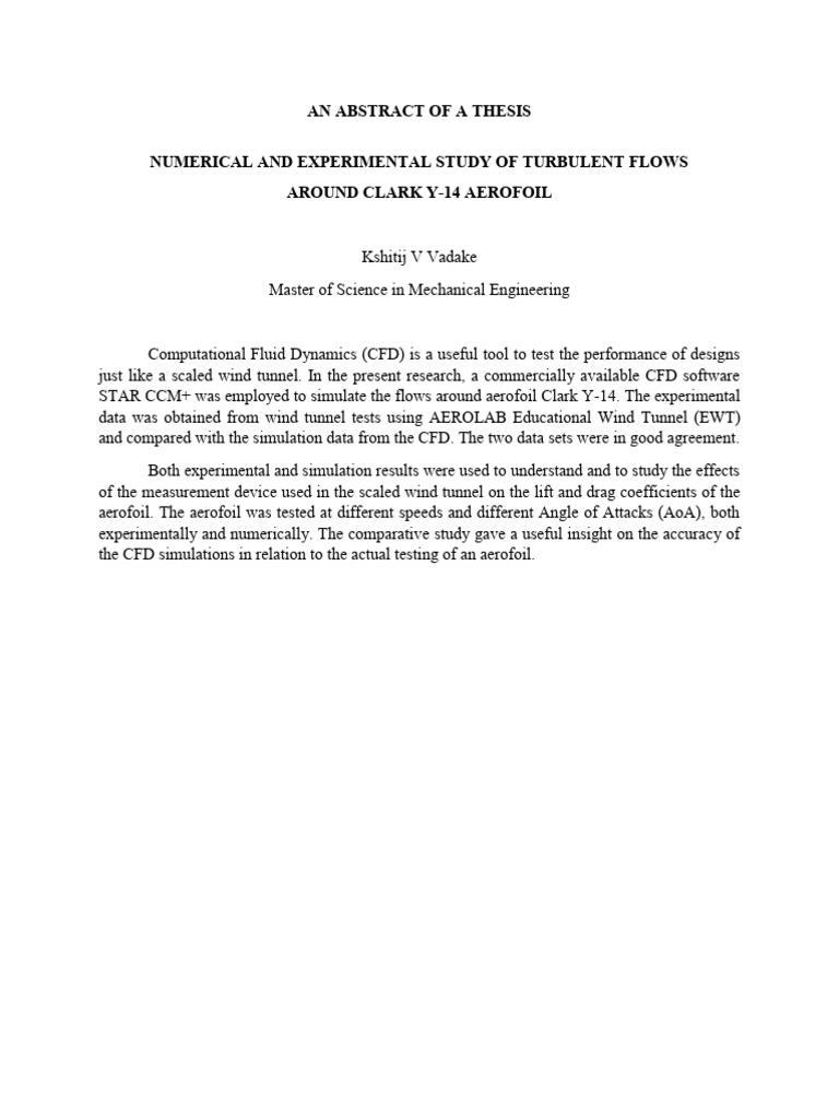 2014 Numerical and Experimental Study of Turbulent Flows Around Clark Y ...