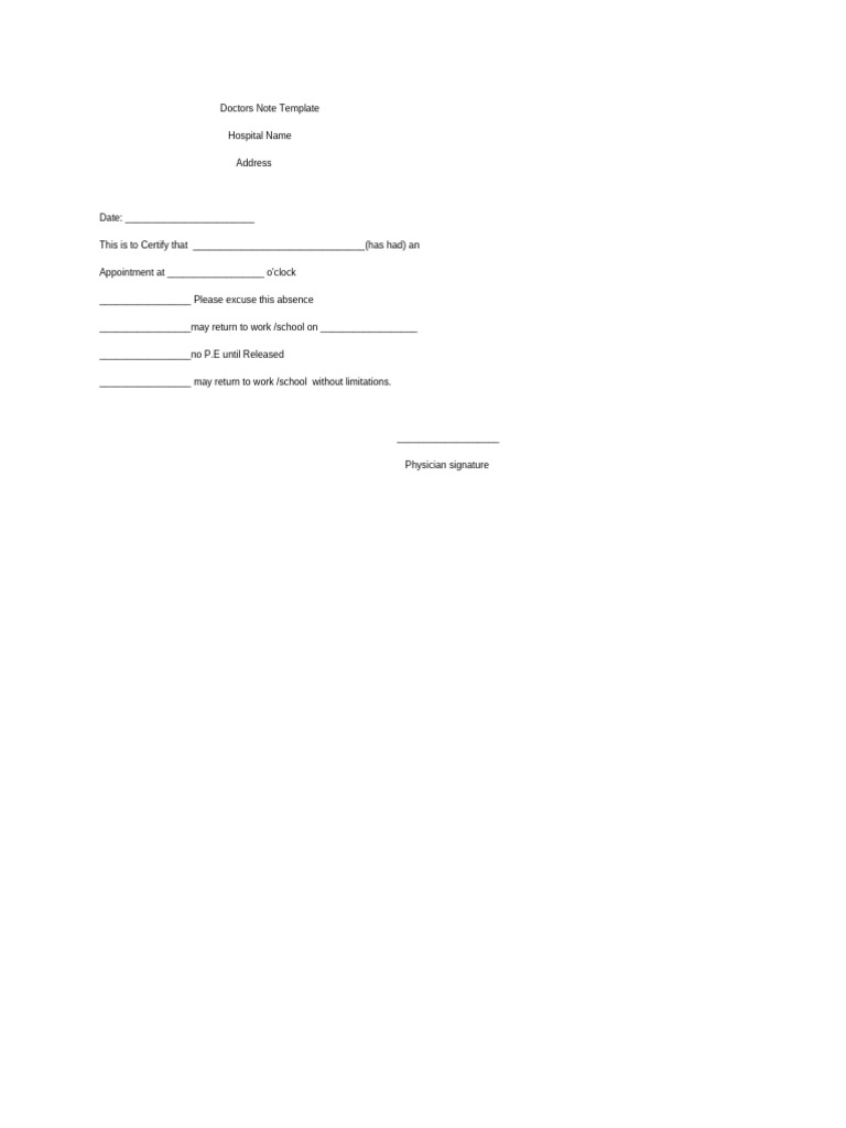 Doctors Note Template for Absences | PDF