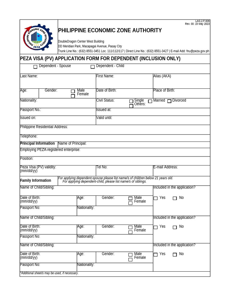 PEZA Visa Application for Dependents | PDF | Travel Visa | Government ...
