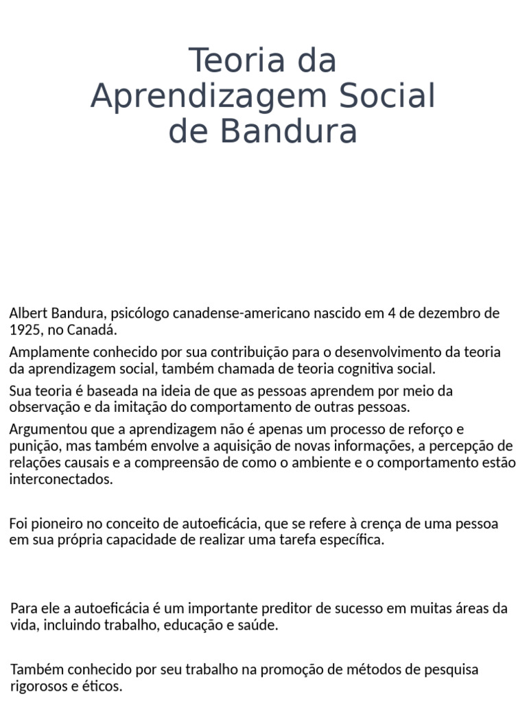 Teoria da Aprendizagem Social de Bandura | PDF | Aprendizado | Pensamento