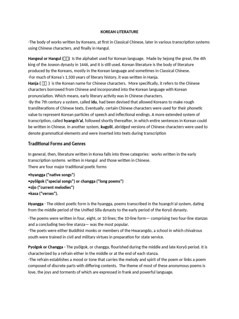 Overview of Korean Literature History | PDF | Chinese Characters | Korea