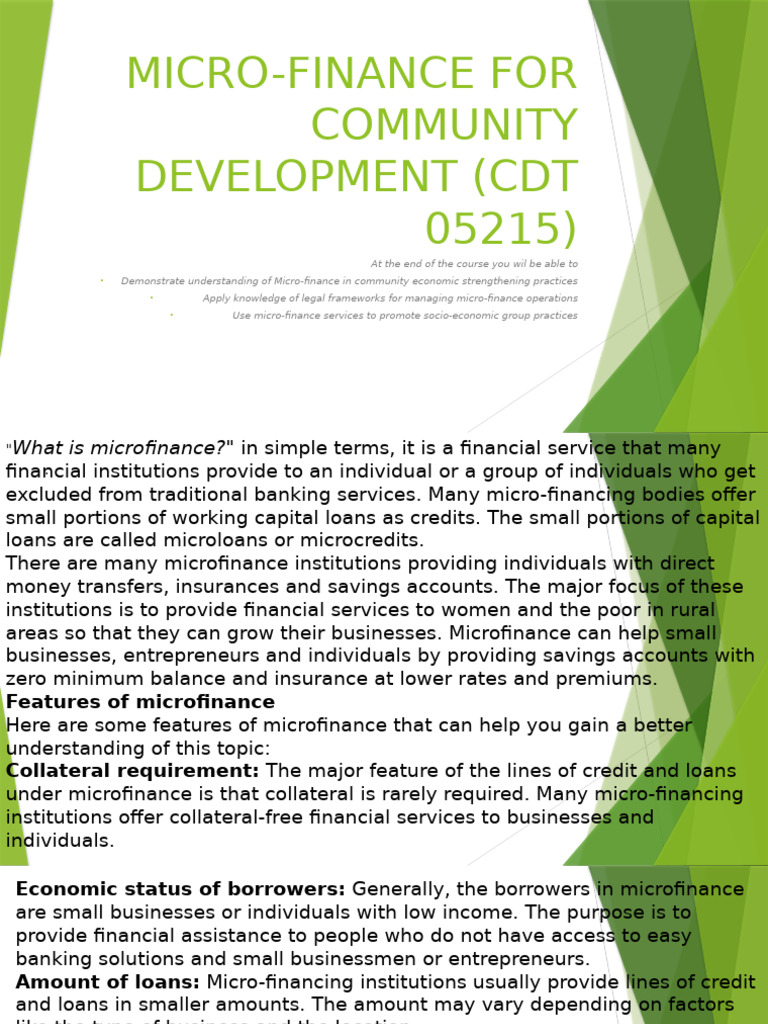 Microfinance Ppt 1 Pdf Microfinance Microcredit