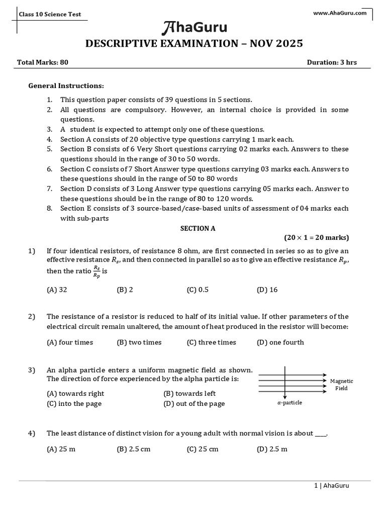 Class 10 Science Test Paper | PDF | Fuse (Electrical) | Chemical Reactions