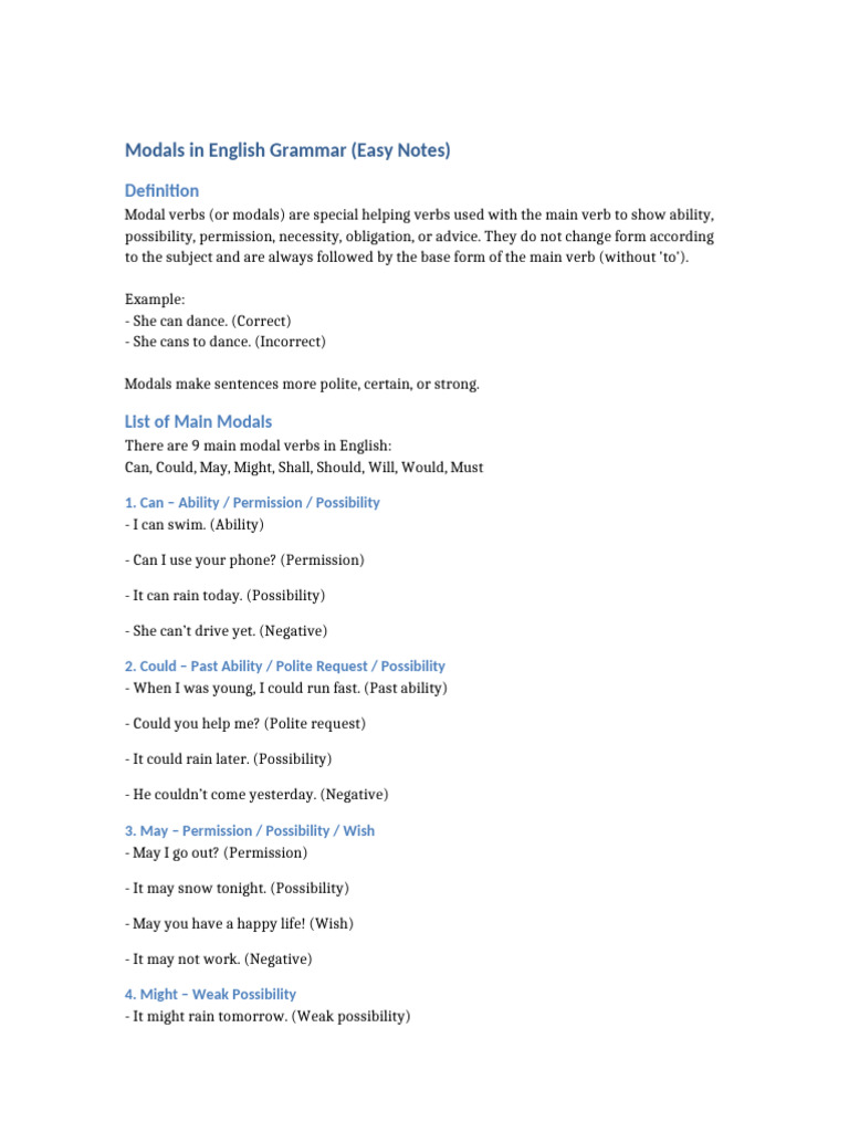 Understanding English Modals Explained | PDF | Semantic Units ...