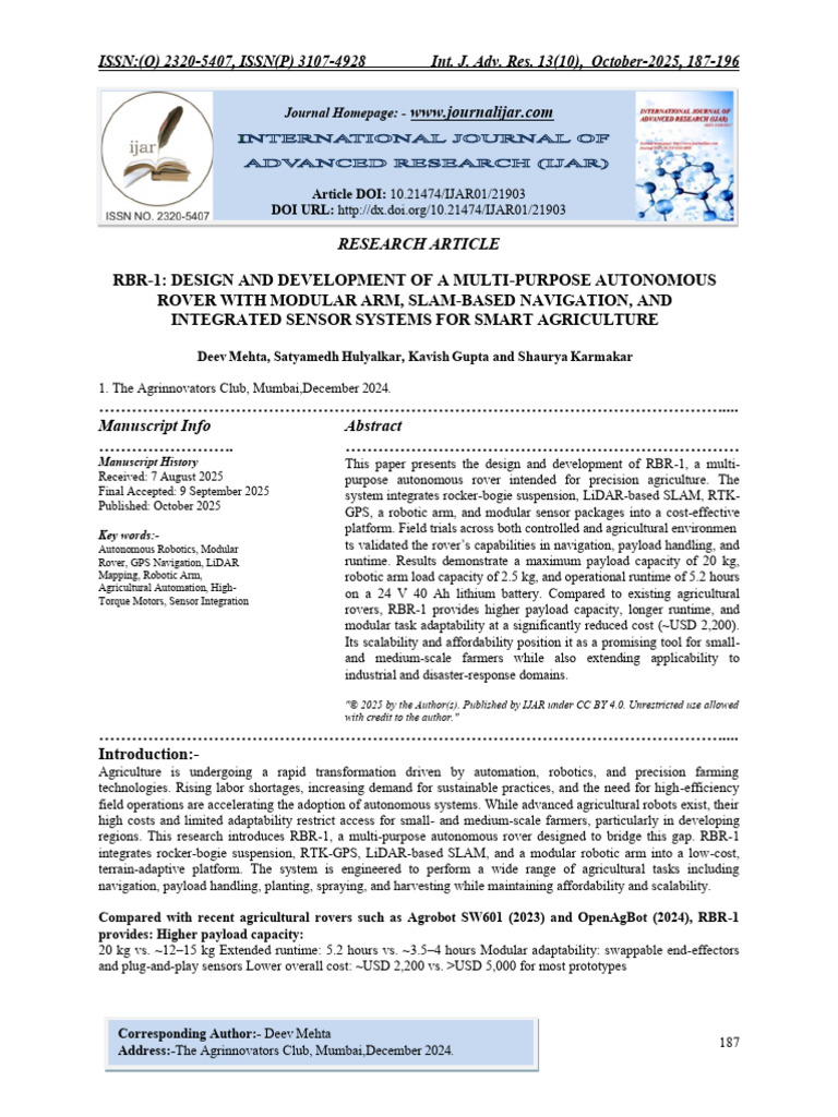 RBR-1: Design and Development of A Multi-Purpose Autonomous Rover With ...