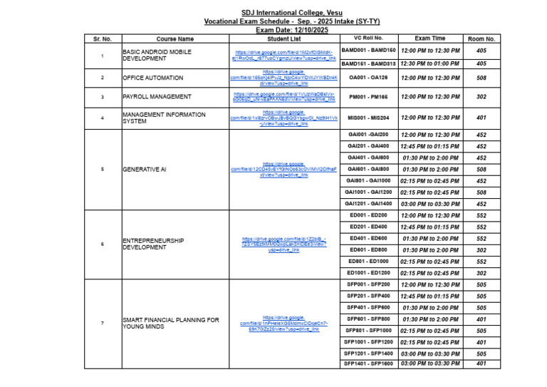 Vocational Exam Schedule - July - 2025 Intake - XLSX - SY TY Vocational ...