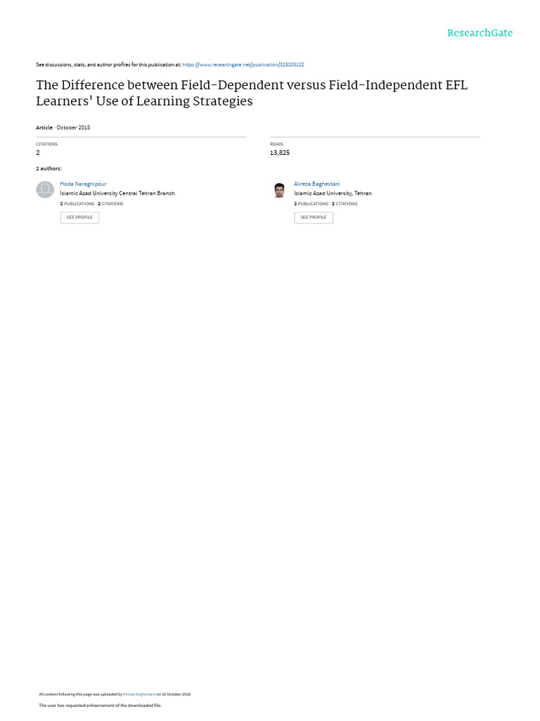 EFL Learners' Learning Strategies by Cognitive Style | PDF | Learning ...