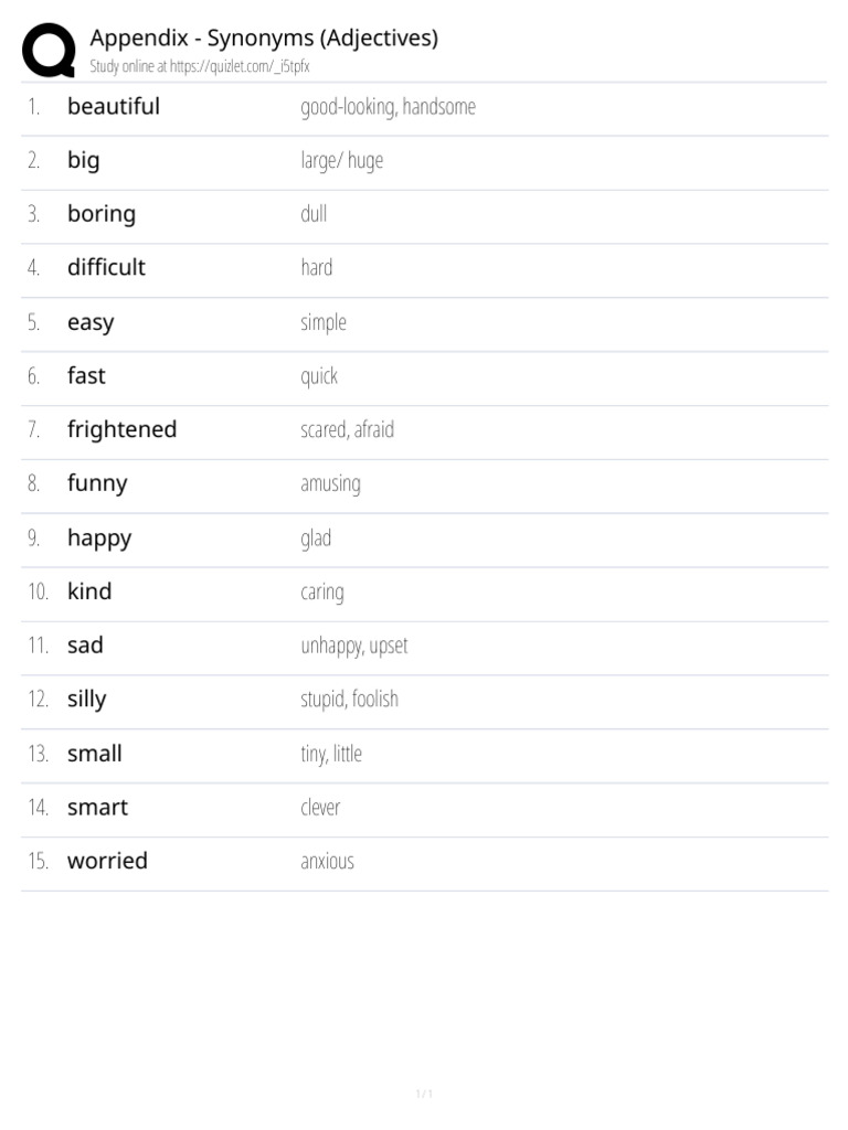 Appendix Synonyms List | PDF