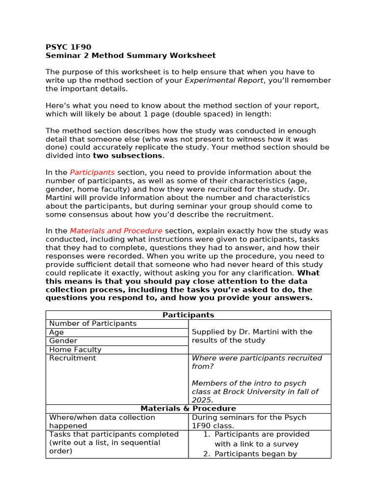 Method Section Guide for PSYC 1F90 | PDF | Questionnaire