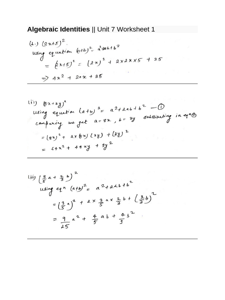 Chapter 7 Algebraic Identities | PDF