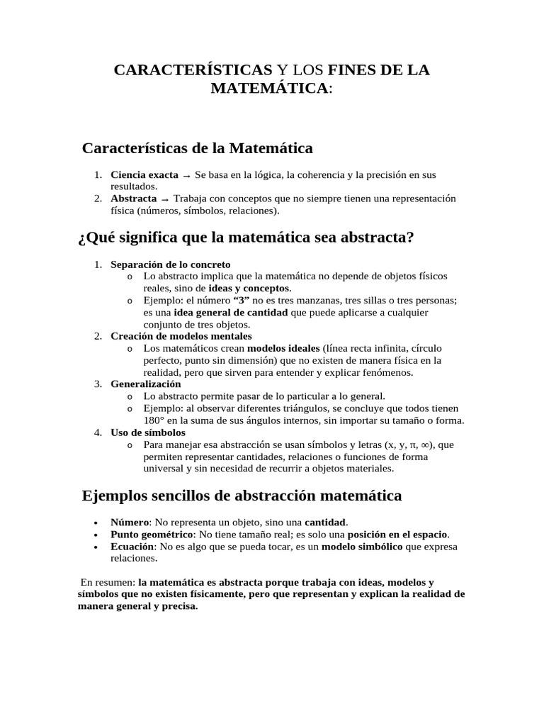 Características y Fines de la Matemática | PDF | Matemáticas | Abstracción
