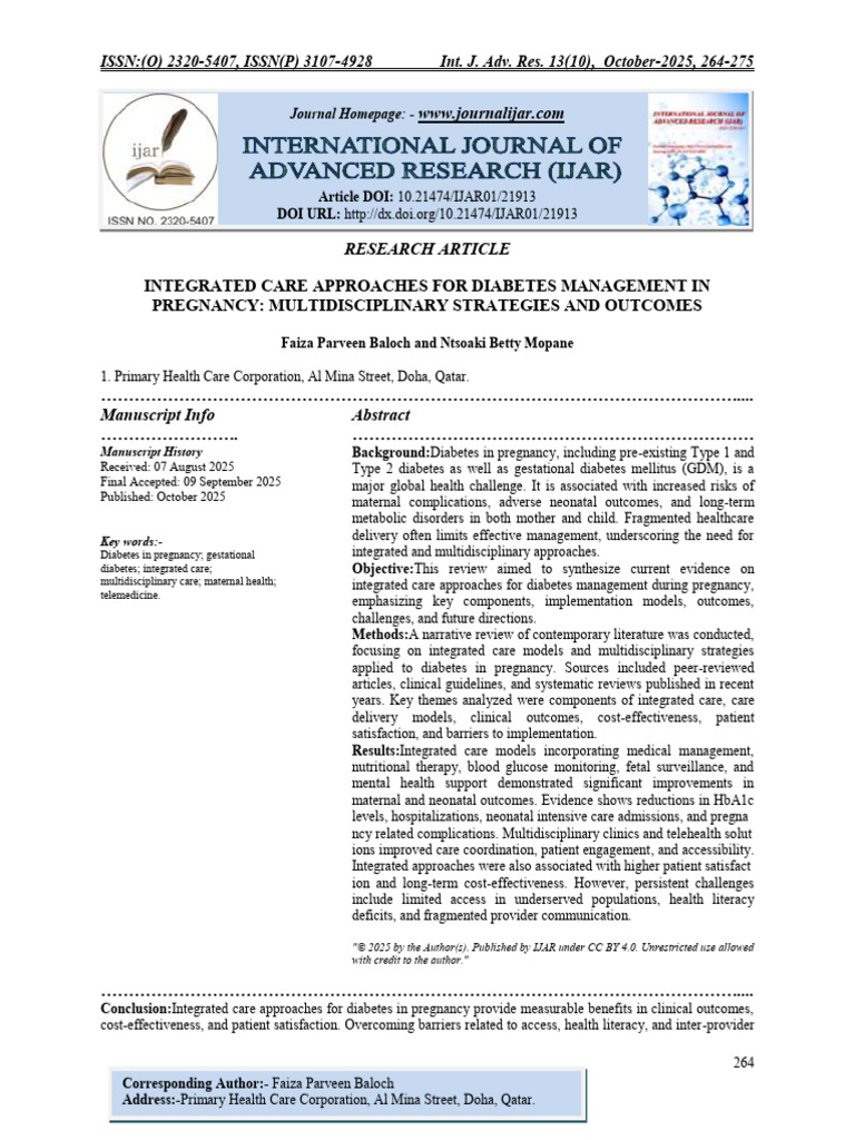 Integrated Care for Diabetes in Pregnancy | PDF | Gestational Diabetes ...