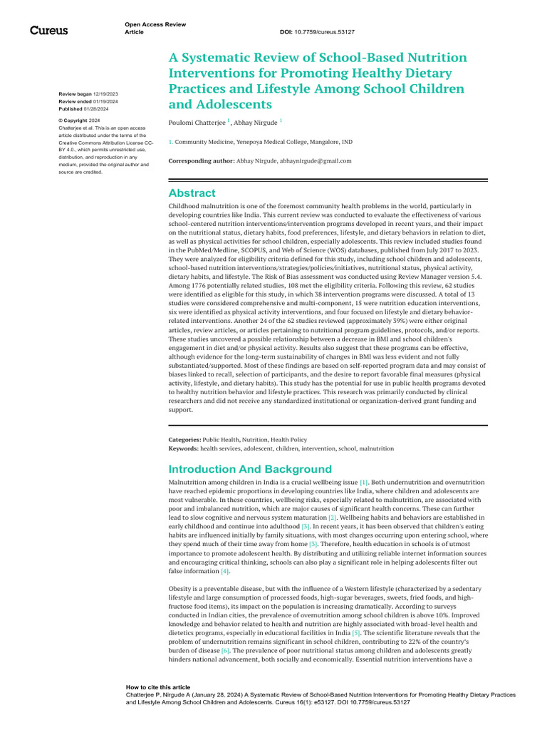School Nutrition Interventions Review | PDF | Malnutrition | Systematic ...