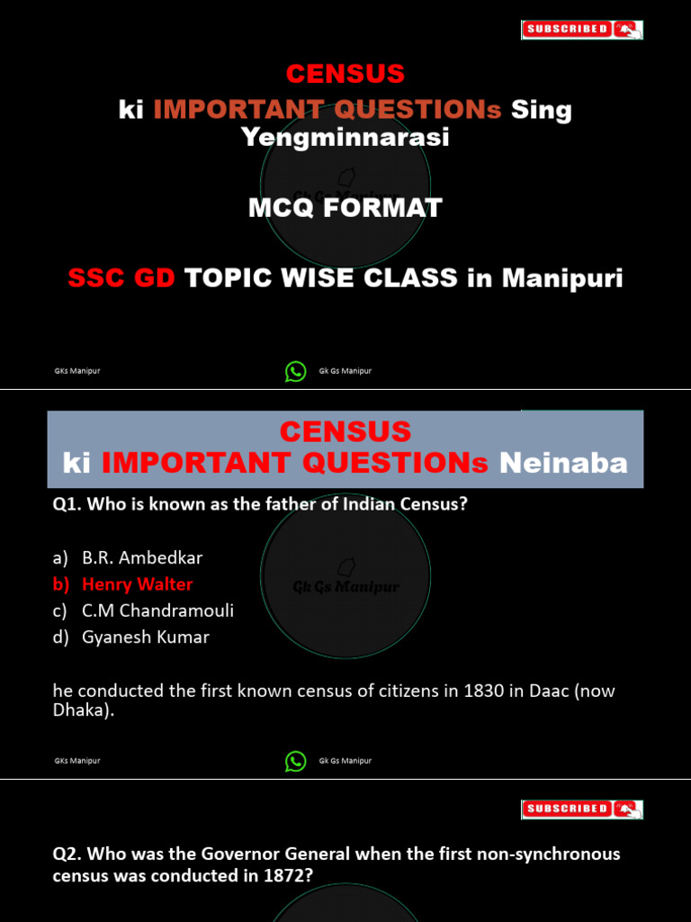 Important Census Questions for SSC GD | PDF | Statistical Data Sets ...