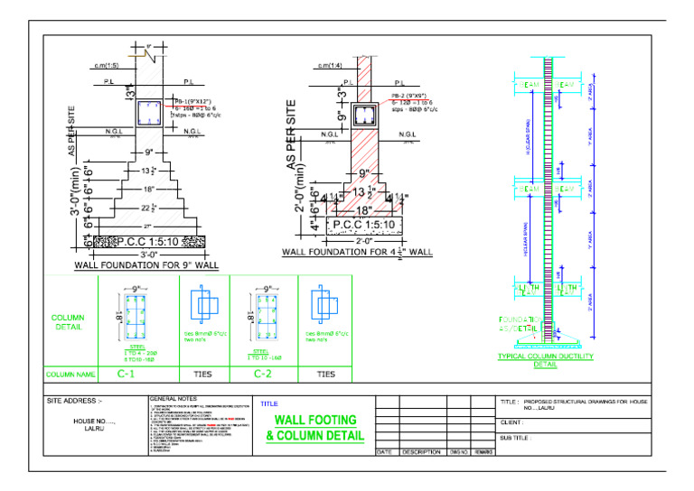 Column Detail &wall Foundation Drawing | PDF