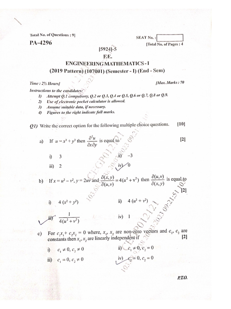 m1 End Sem Solve Question Paper.pdf2 | PDF