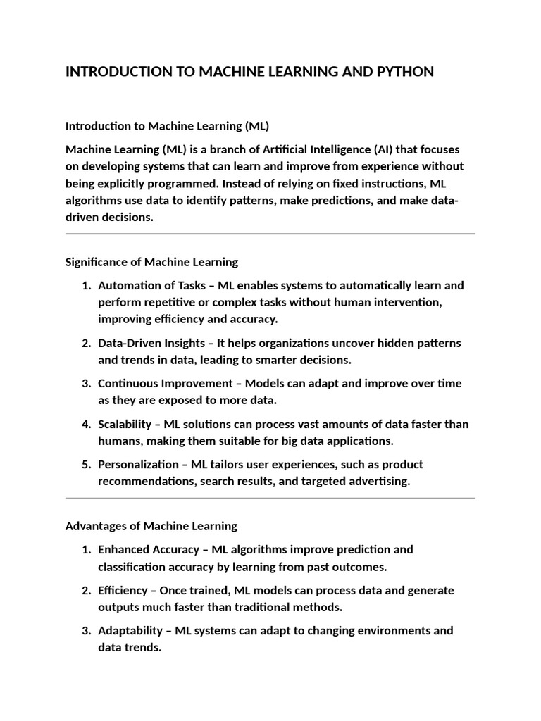 Machine Learning and Python Overview | PDF | Machine Learning | Python ...