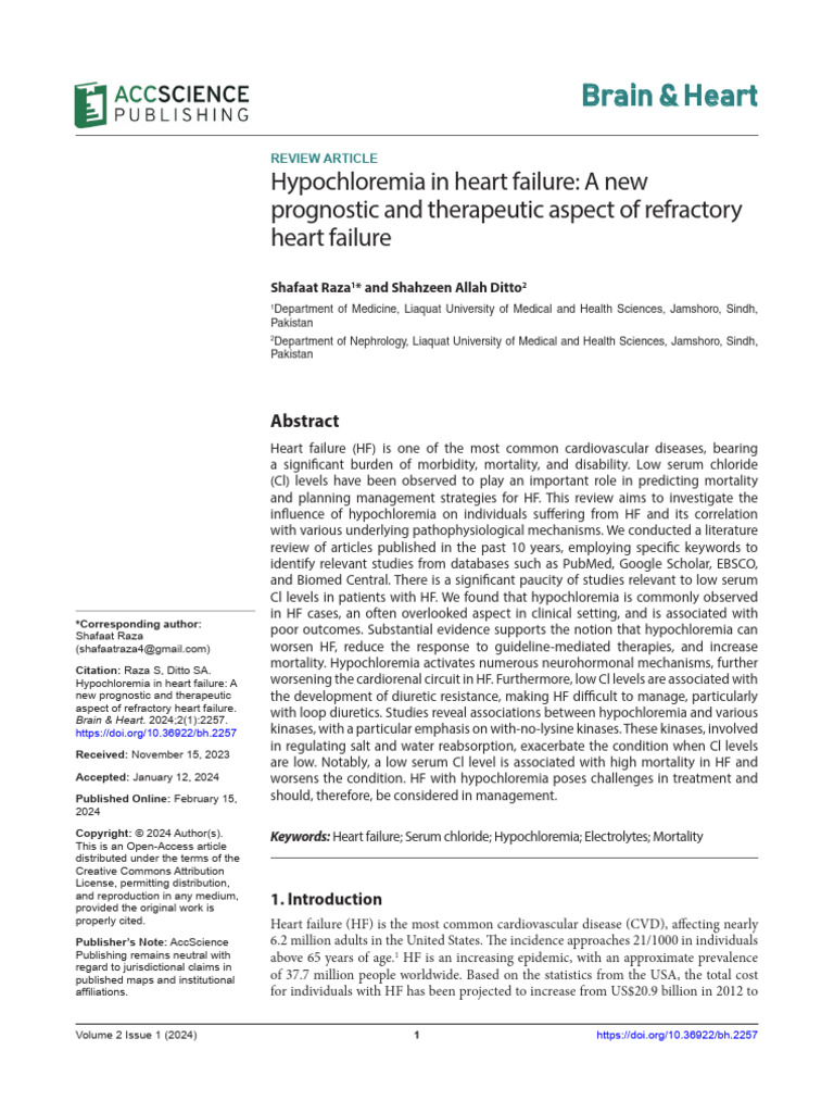 Hypochloremia in Heart Failure: A New Prognostic and Therapeutic Aspect ...