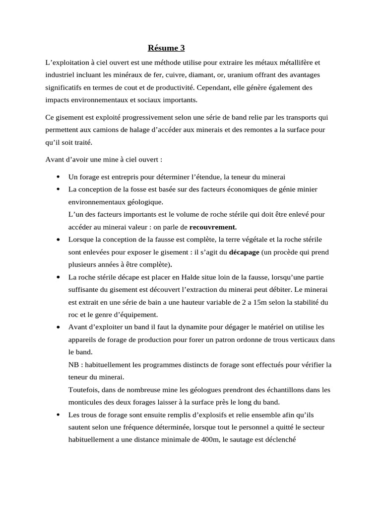 Méthodes d'exploitation à ciel ouvert des mines | PDF | Exploitation ...