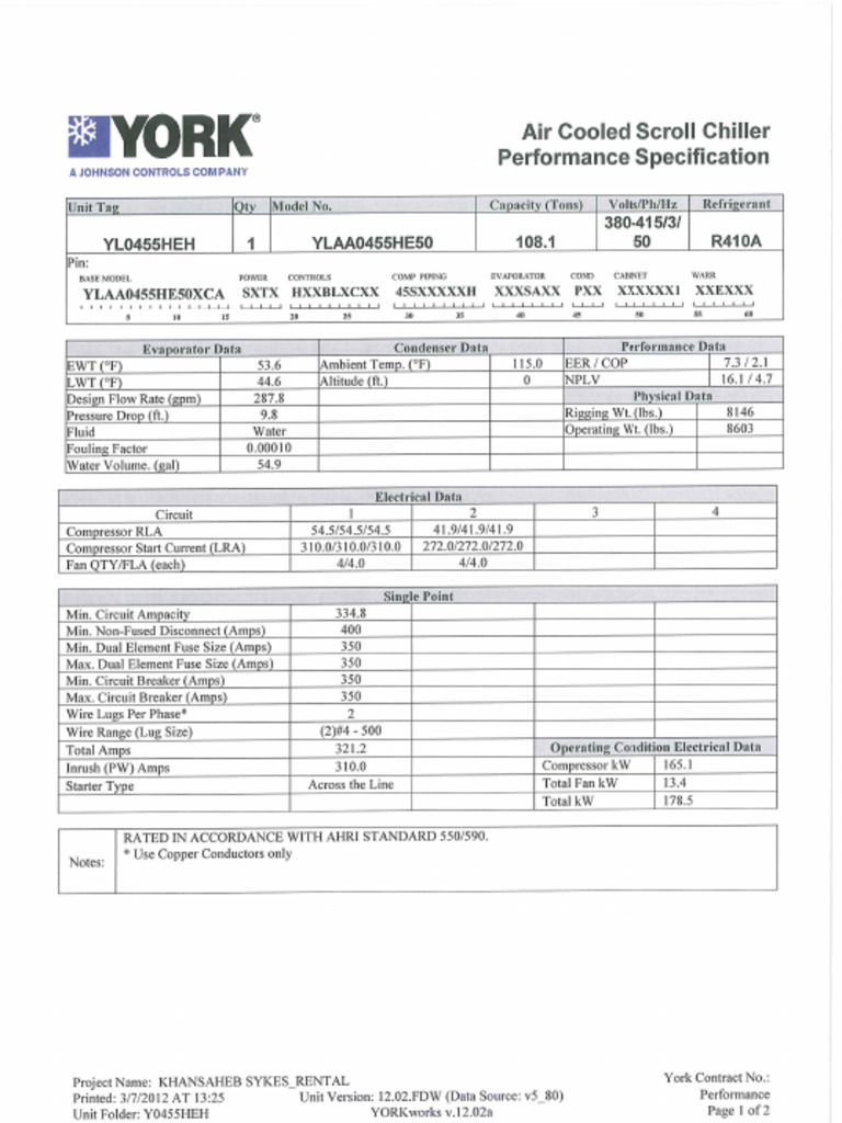 380 KW Chiller Selection | PDF