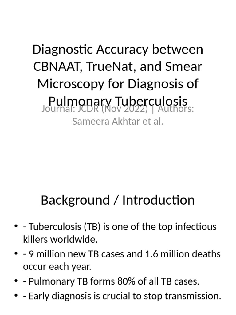CBNAAT vs. TrueNat for TB Diagnosis | PDF | Tuberculosis | Sensitivity ...