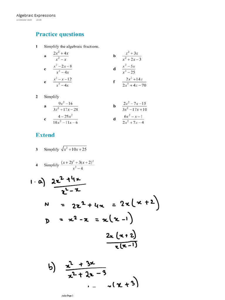 Algebraic Expressions1 | PDF