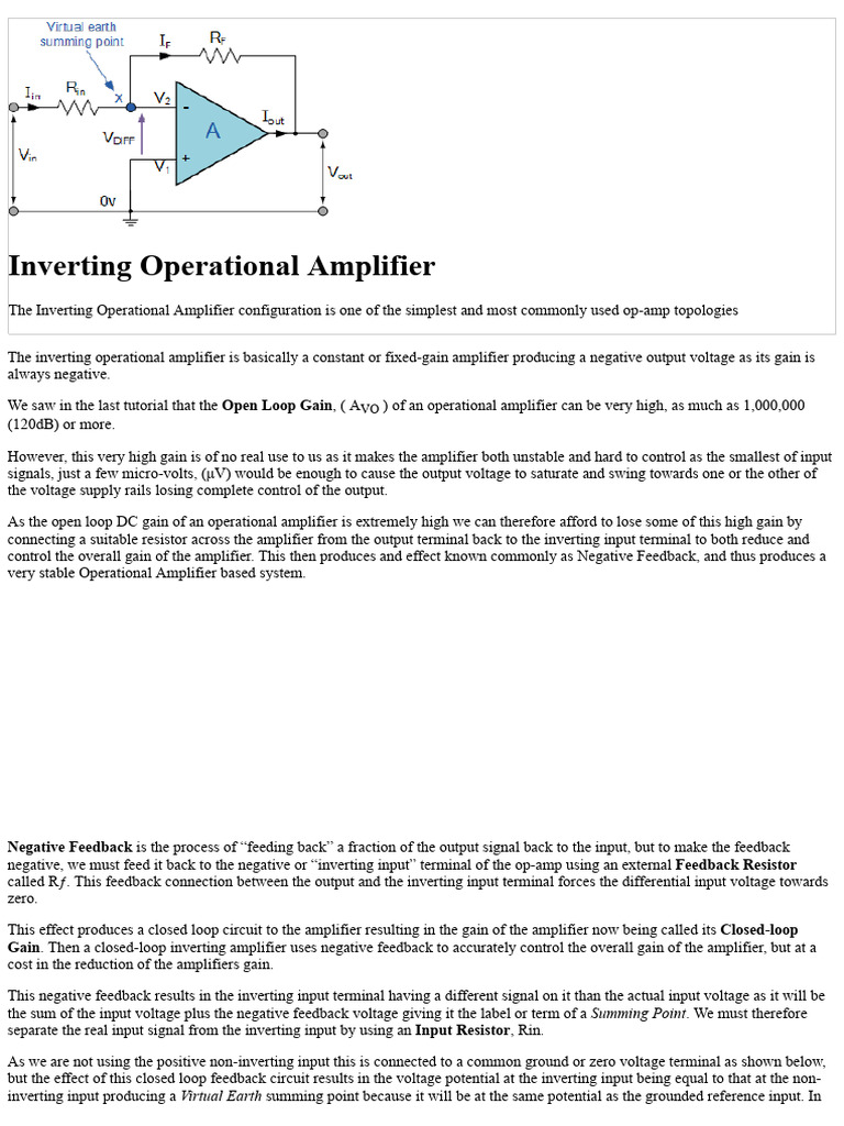 Inverting Operational Amplifier Guide | PDF | Operational Amplifier ...