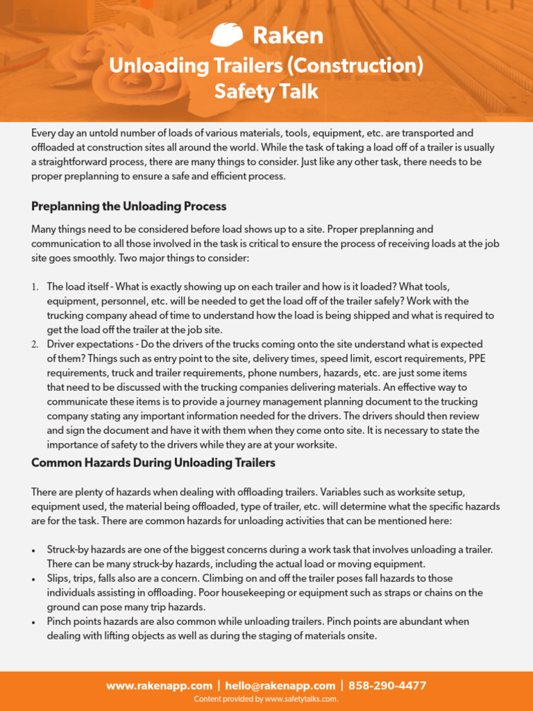 Unloading Trailers (Construction) Safety Talk | PDF | Trailer (Vehicle ...