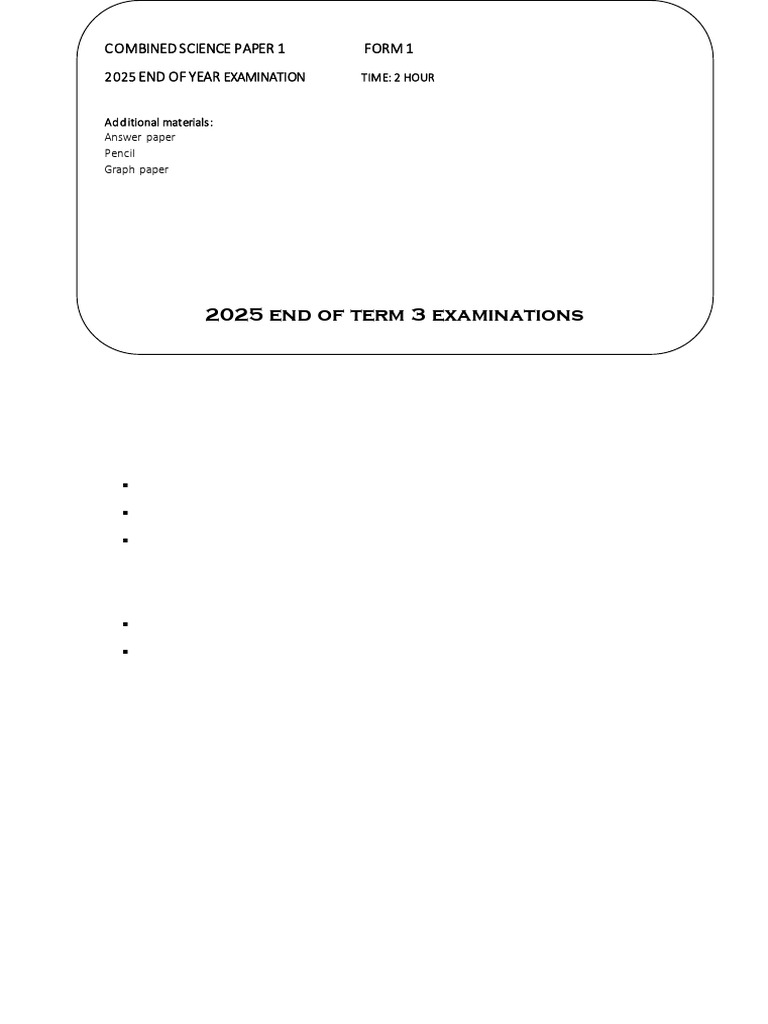 Combined Science Paper 1 Exam 2025 | PDF | Chemical Reactions ...