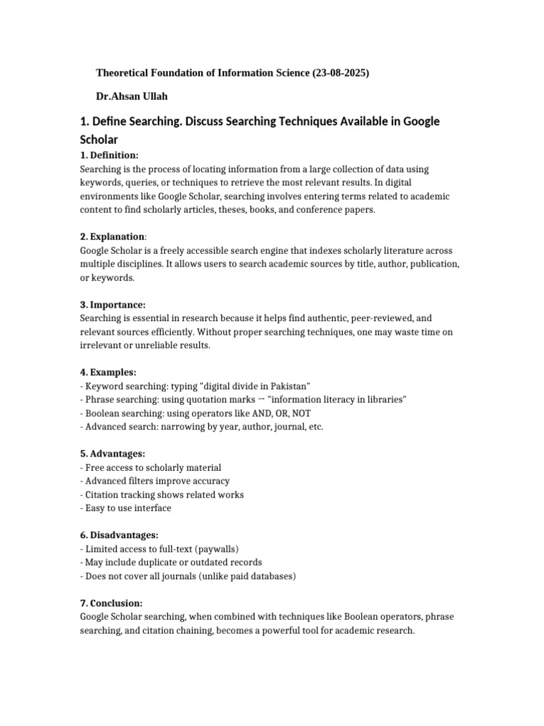 Google Scholar Search Techniques Explained | PDF | Information Literacy ...