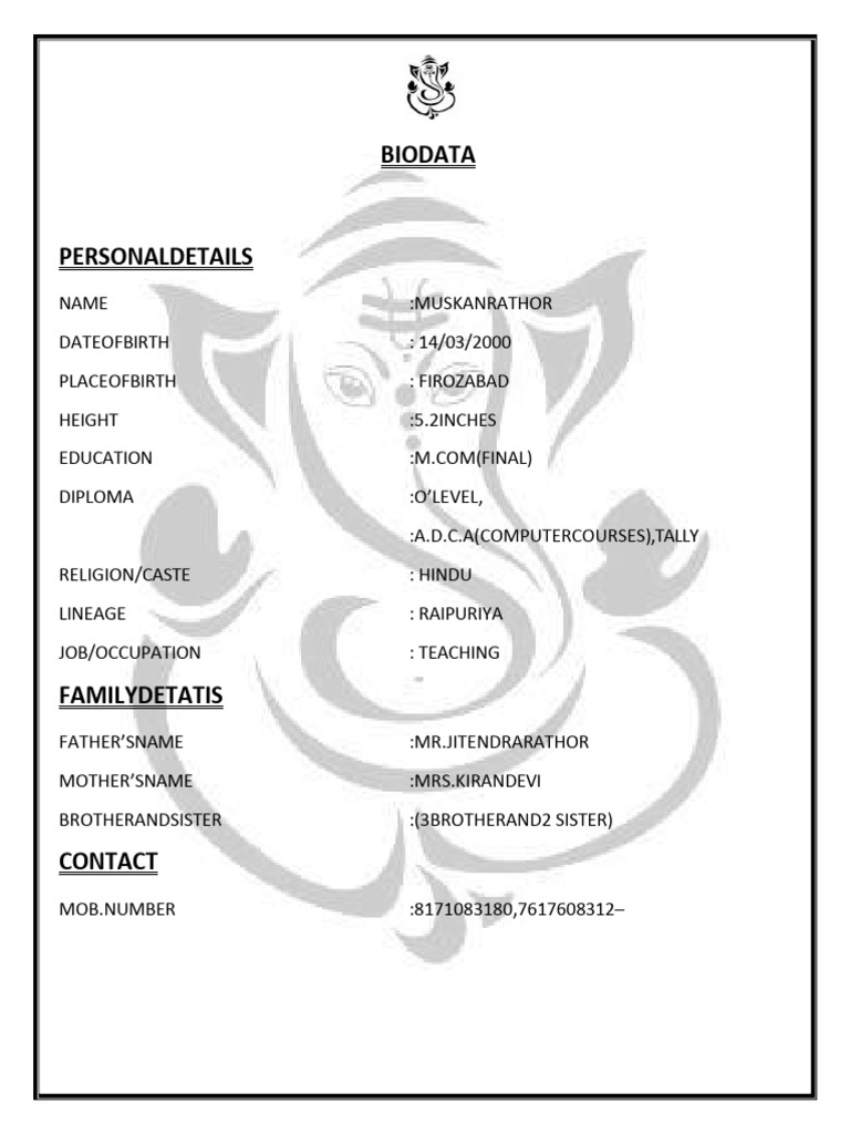 Muskan Rathor's Personal Biodata Profile | PDF