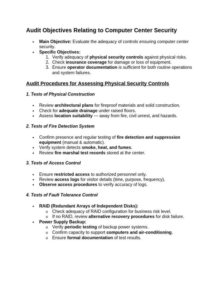 Audit Objectives Relating To Computer Center Security | PDF