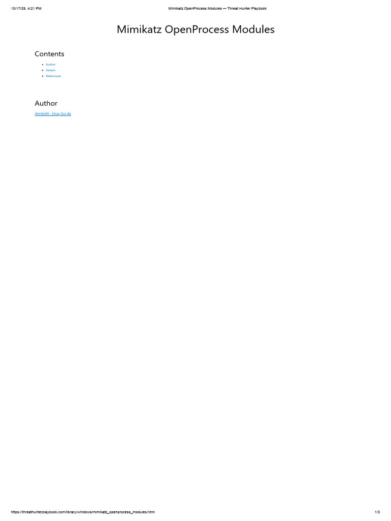 Mimikatz OpenProcess Module Overview | PDF