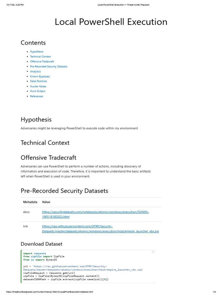 Local PowerShell Execution - Threat Hunter Playbook | PDF | Zip (File ...