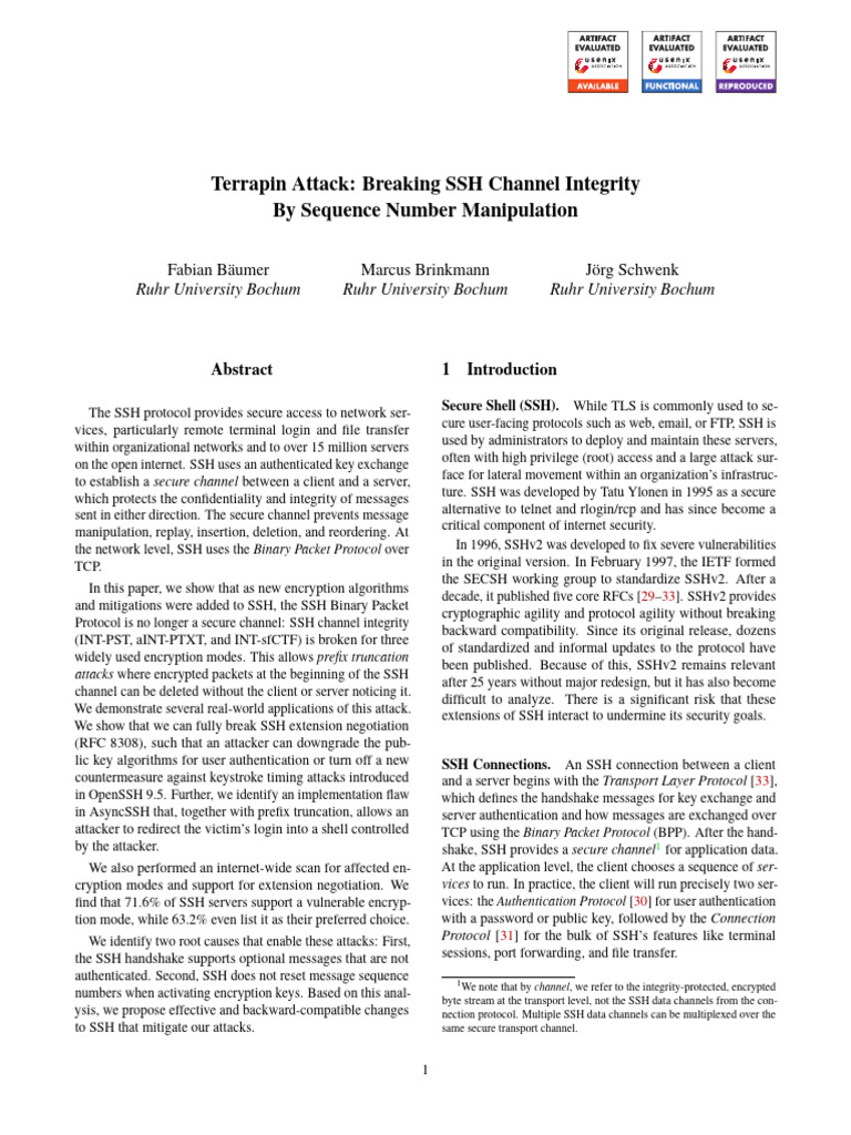 Breaking SSH Integrity via Sequence Manipulation | PDF | Secure Shell ...