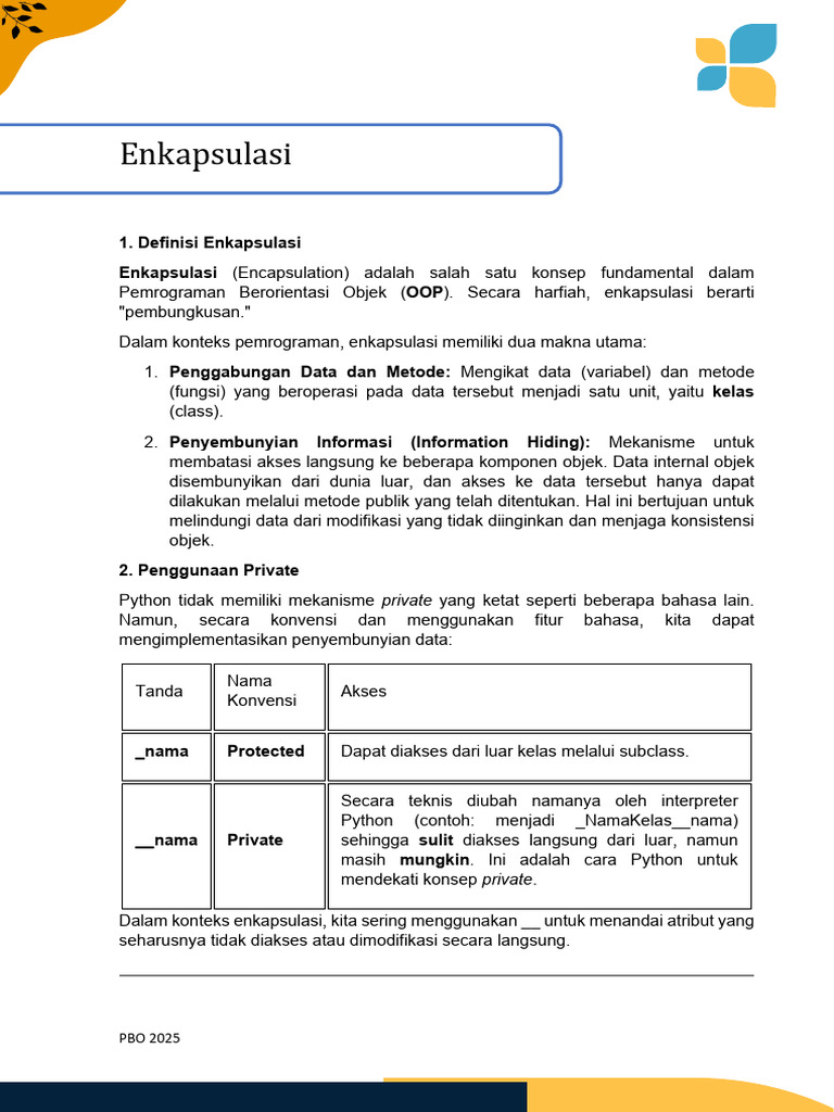 Enkapsulasi dalam Pemrograman Python | PDF