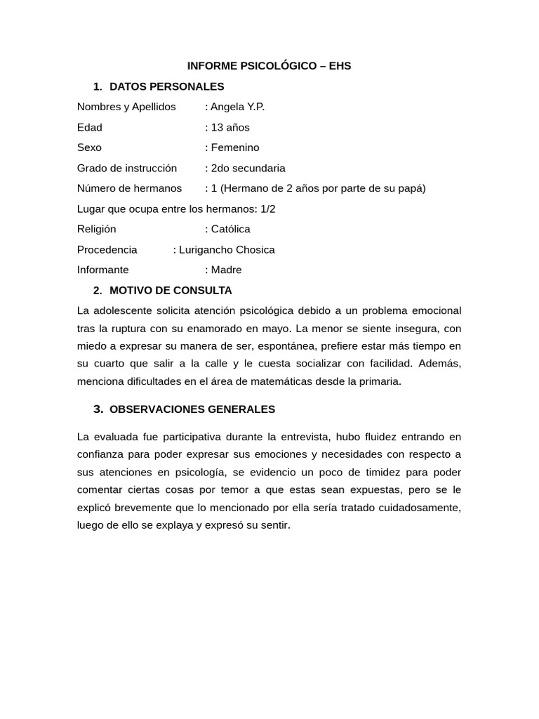 Informe psicológico de habilidades sociales | PDF | Las emociones ...